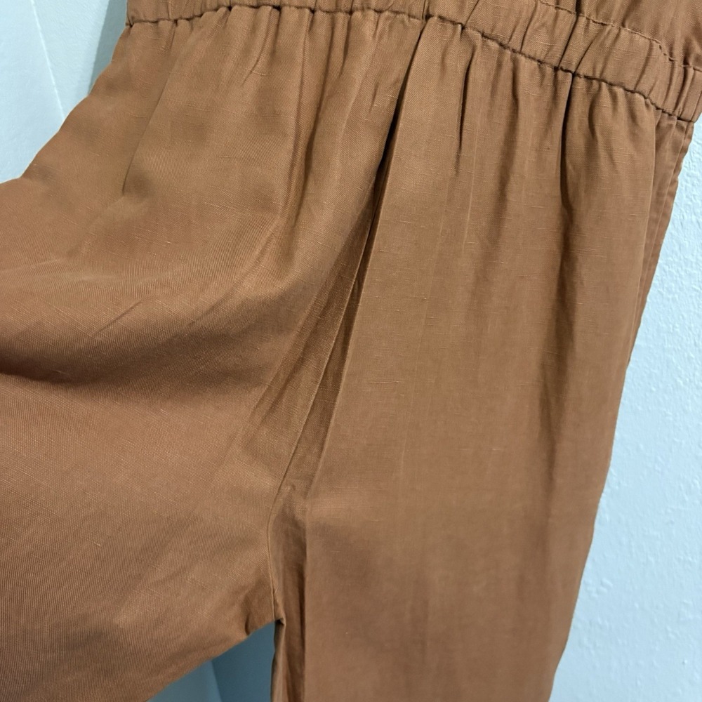 Eileen Fisher Organic Linen Lyocell Cropped Wide Leg Jumpsuit L Rust Brown Boho - Picture 8 of 16